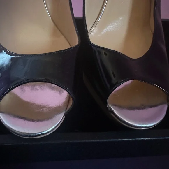 Christian Louboutin Black and Tan Peep Toe Slingback Heels - Picture 7 of 10